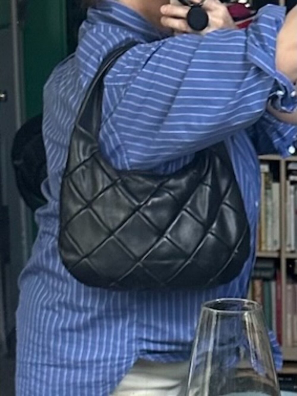 FALOR Quilted Buttery Calfskin shoulder hobo handbag –Made in Italy black Y2K